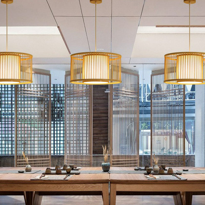 Ristorante geometrico Dropserve Bamboo 1 lampadina a pendolo in stile asiatico in legno