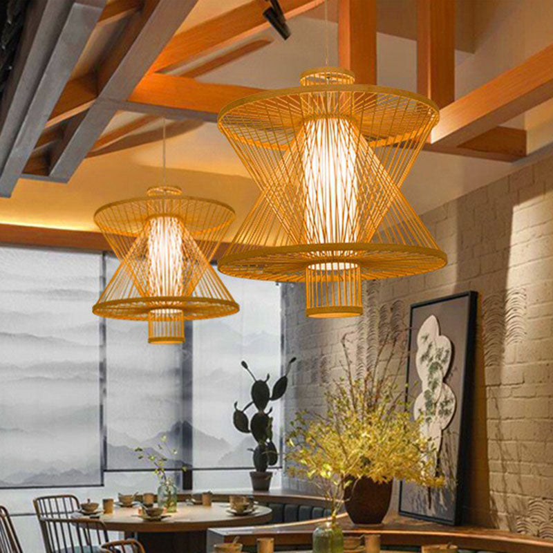 Sandcellino a forma di illuminazione Bamboo asiatico 1 sala da pranzo lampadina Luce a sospensione in legno