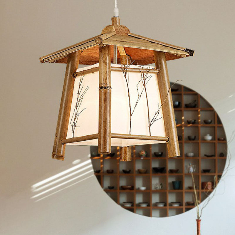 Pavilion Sushi House Ceiling Lamp Bamboo 1-Light Japanese Pendant Light Fixture in Wood