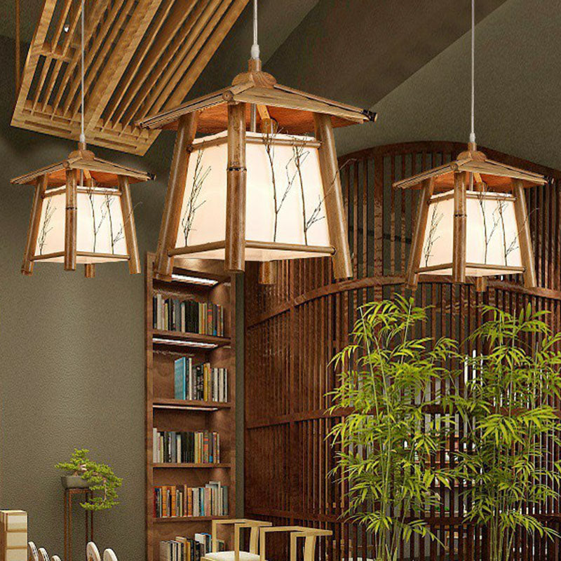 Pavilion Sushi House Ceiling Lamp Bamboo 1-Light Japanese Pendant Light Fixture in Wood