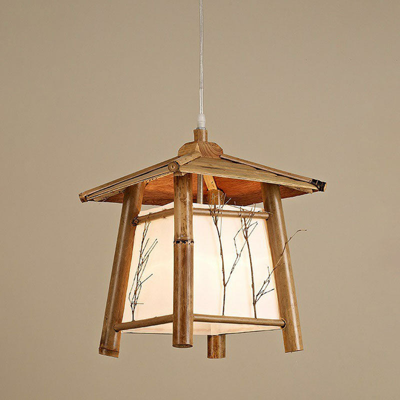 Pavilion Sushi House Ceiling Lamp Bamboo 1-Light Japanese Pendant Light Fixture in Wood