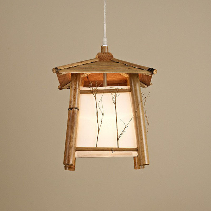 Pavilion Sushi House Ceiling Lamp Bamboo 1-Light Japanese Pendant Light Fixture in Wood