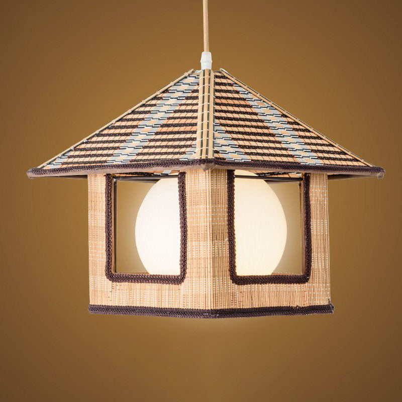 Kit di luce a sospensione asiatica Kit Light Bamboo Lampada appesa a letto in legno con combente di vetro a cupola all'interno