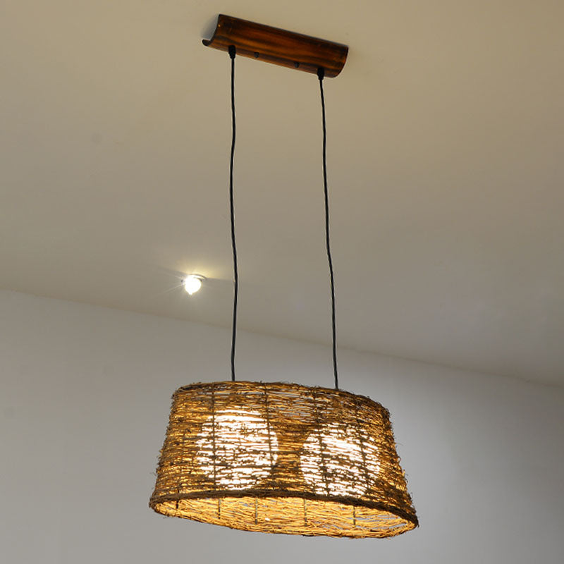 Rattan Oval Sofiling Hang Light Countryside 1 Testa ciondolo in legno per il ristorante