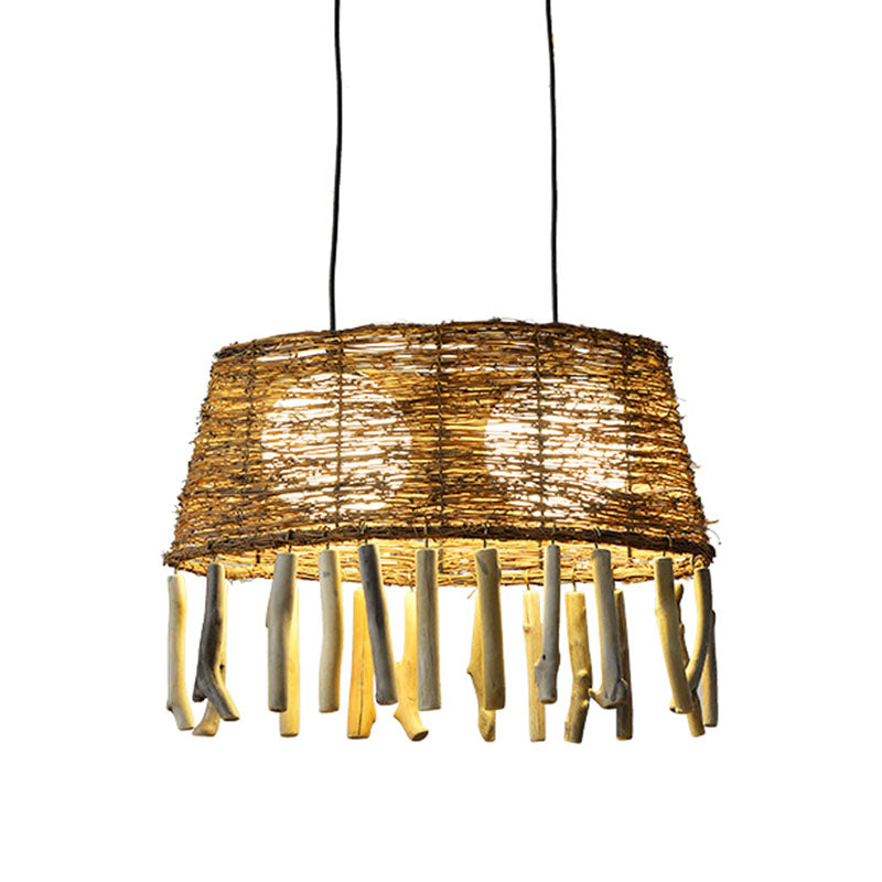 Rattan Oval Sofiling Hang Light Countryside 1 Testa ciondolo in legno per il ristorante