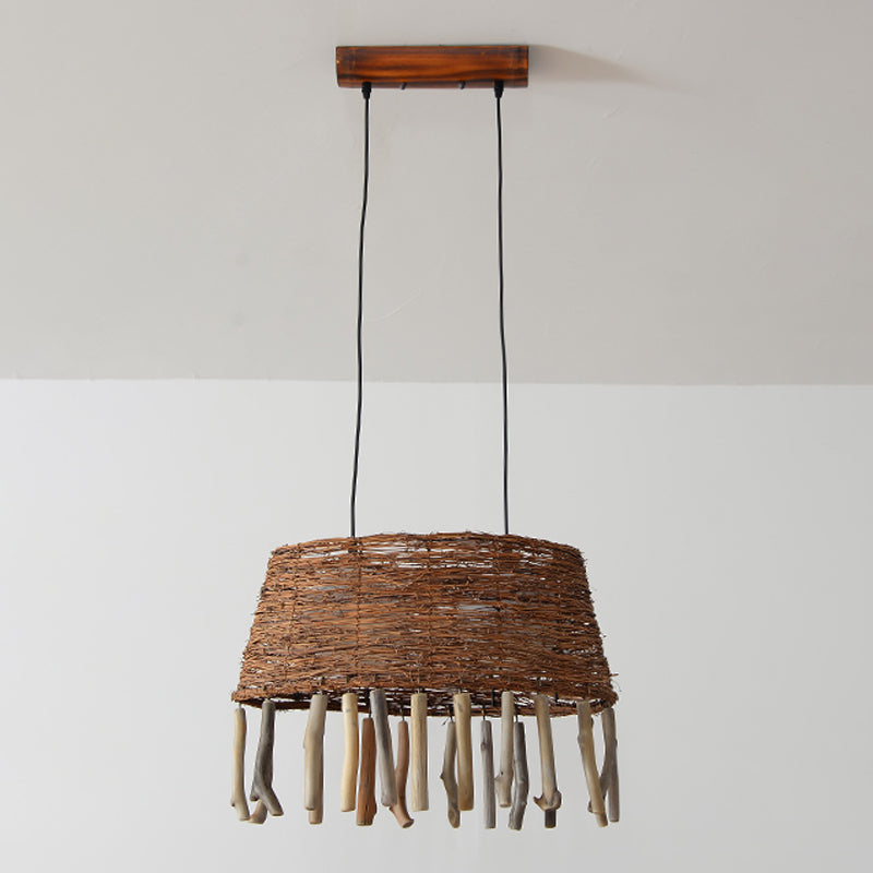 Rattan Oval Sofiling Hang Light Countryside 1 Testa ciondolo in legno per il ristorante