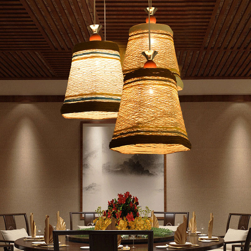 Pendentif en forme de cloche chinoise rotin fibre simple restaurant suspendu luminaire