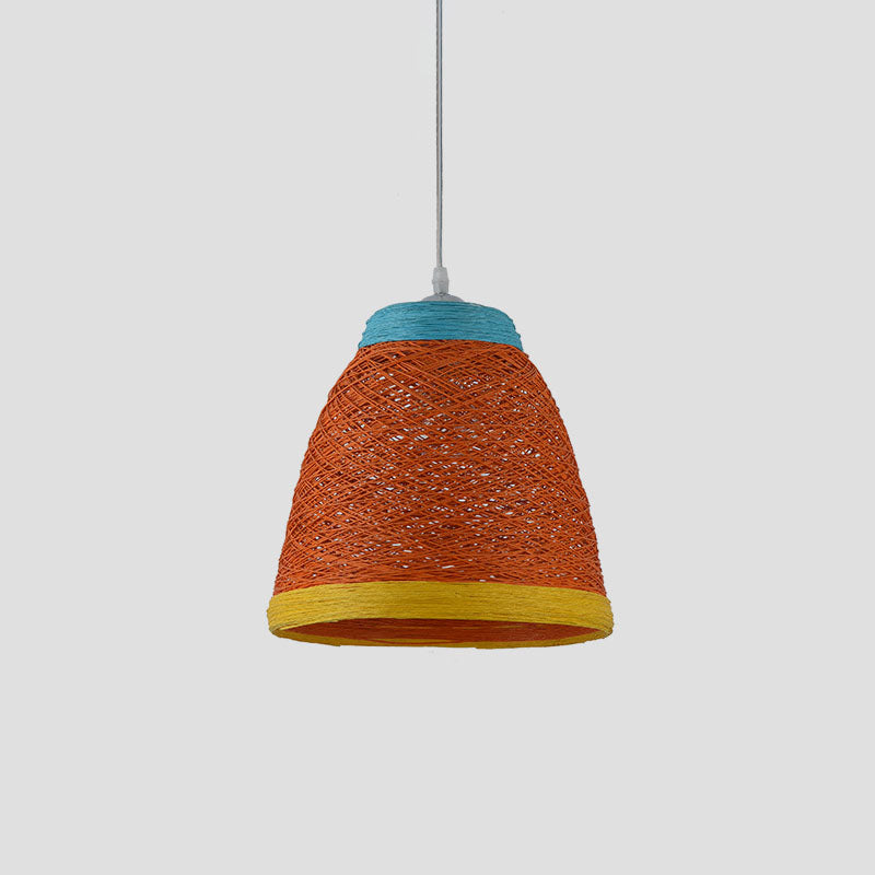 Weaving Bell Hanging Lamp Asian Style Rattan 1 Bulb Snack Bar Suspension Pendant Light