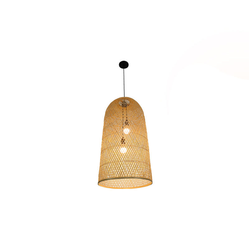 Bamboo Pendard allongé lustre Asian 2 Lumières lampe en bois pour le salon
