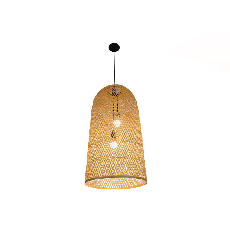 Bamboo Pendard allongé lustre Asian 2 Lumières lampe en bois pour le salon