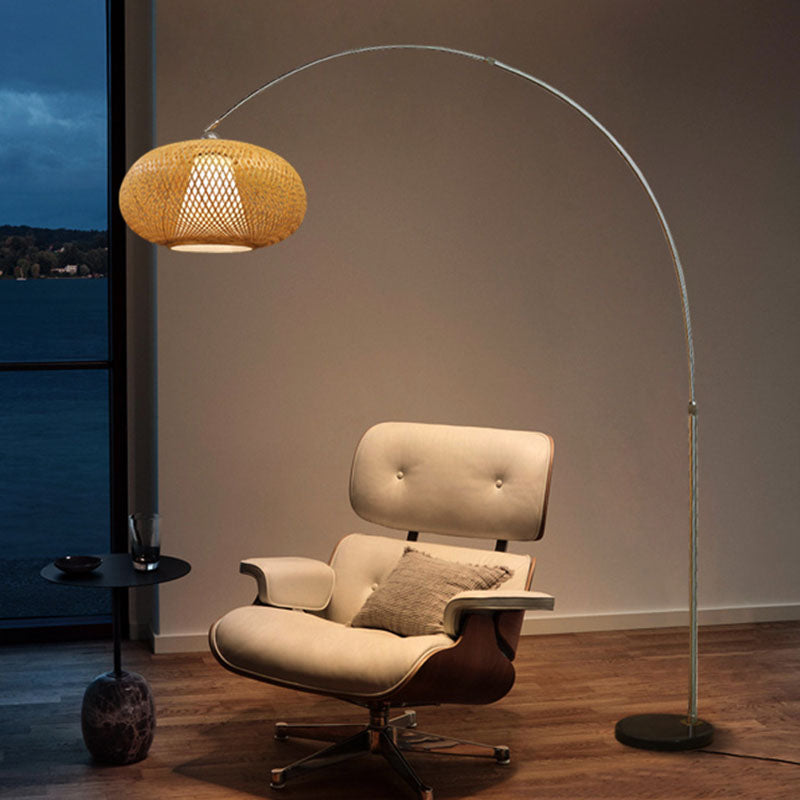 Rod de pêche lampe debout bambou chinois 1-Light Wood Reading Floor Light with Swivel Shade