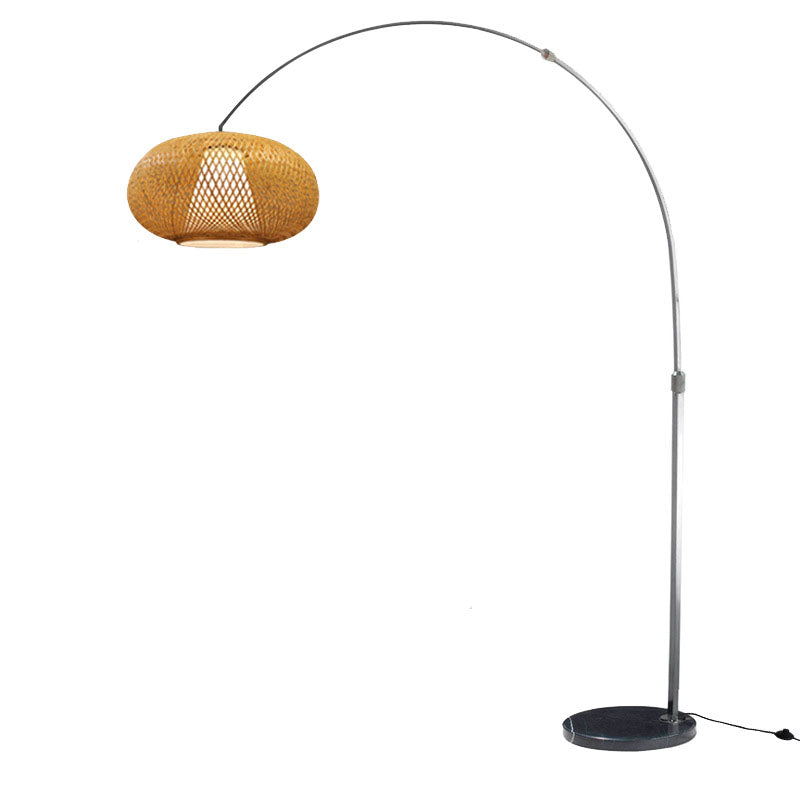 Angelrute stehende Lampe Chinesische Bambus 1-Licht-Holz-Lesenbodenleuchte mit Wirbelschatten