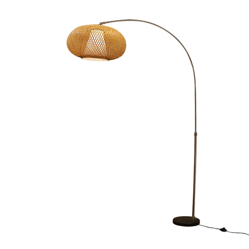 Rod de pêche lampe debout bambou chinois 1-Light Wood Reading Floor Light with Swivel Shade