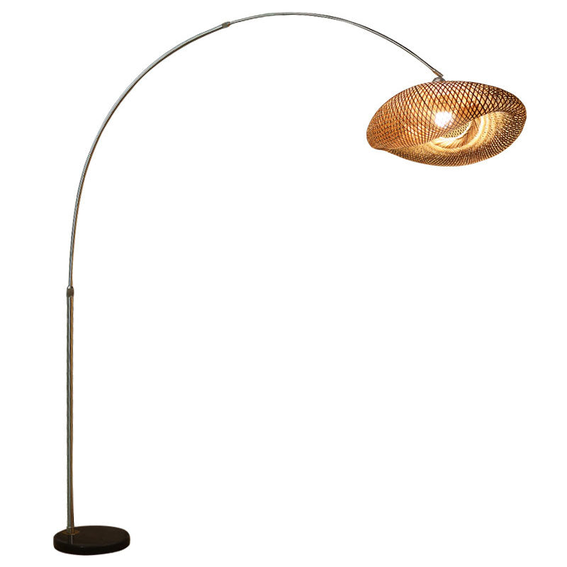 Rod de pêche lampe debout bambou chinois 1-Light Wood Reading Floor Light with Swivel Shade