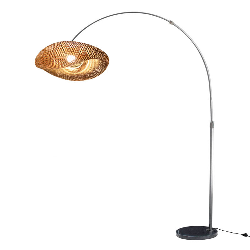 Angelrute stehende Lampe Chinesische Bambus 1-Licht-Holz-Lesenbodenleuchte mit Wirbelschatten