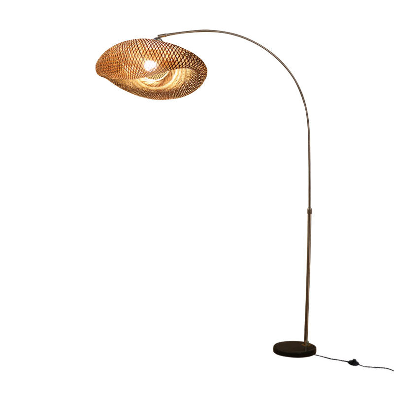 Angelrute stehende Lampe Chinesische Bambus 1-Licht-Holz-Lesenbodenleuchte mit Wirbelschatten