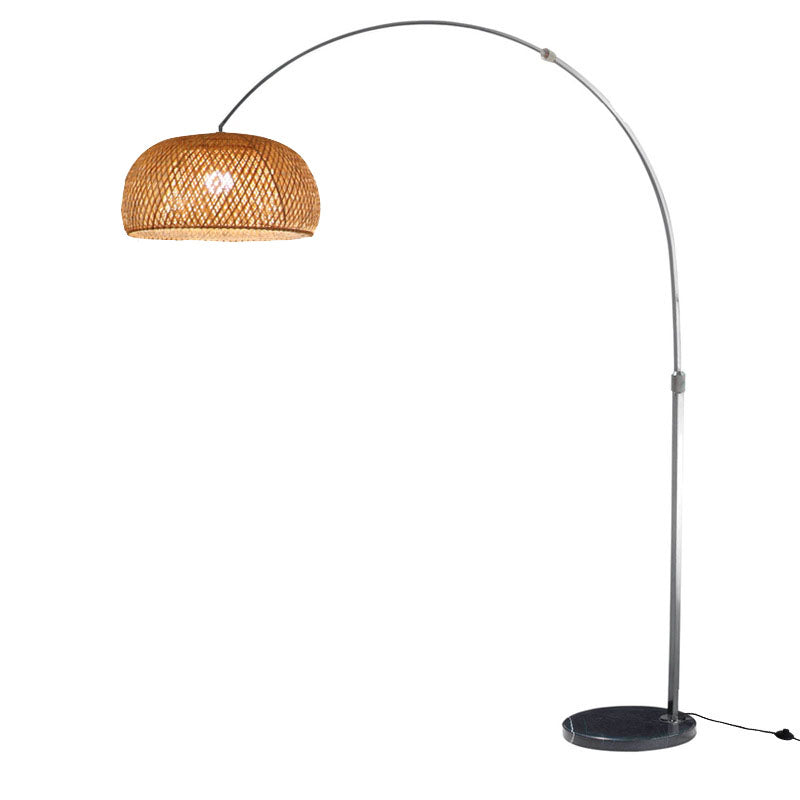 Angelrute stehende Lampe Chinesische Bambus 1-Licht-Holz-Lesenbodenleuchte mit Wirbelschatten