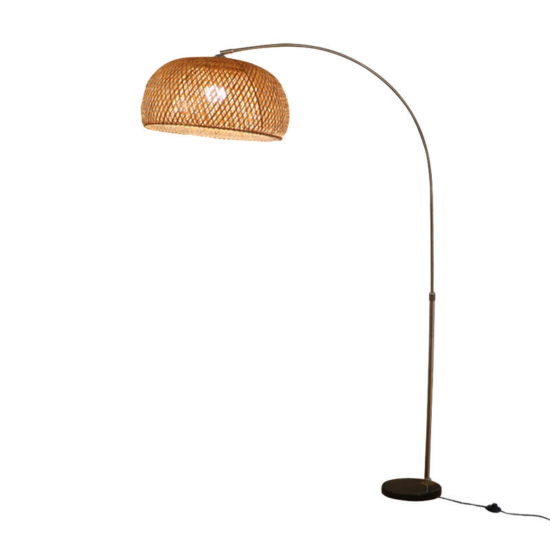 Rod de pêche lampe debout bambou chinois 1-Light Wood Reading Floor Light with Swivel Shade