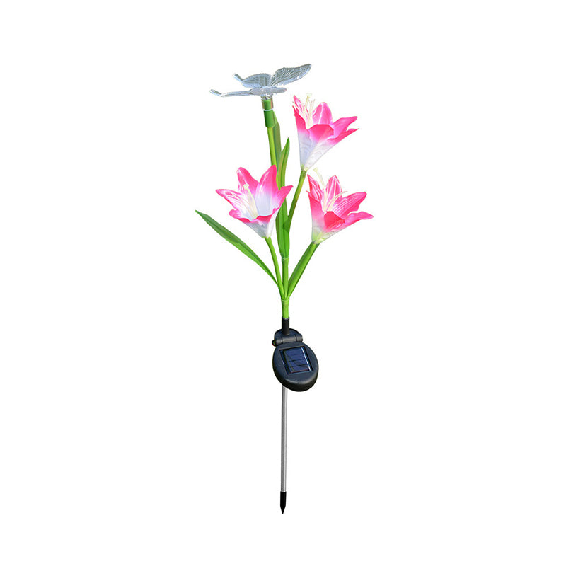 Lily Shaped Garden LED Lawn Light Plastic 3 Heads Artistic Solar Ground Lighting, 3 Pcs