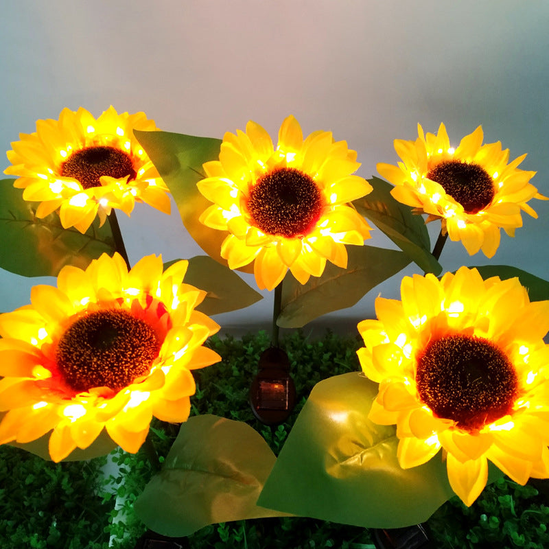 Plastic Sunflower LED Stake Light Contemporary Yellow Solar Lawn Lighting for Pathway