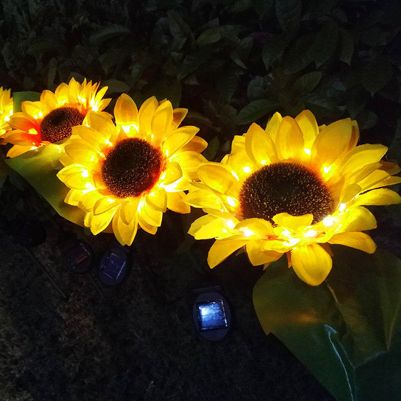 Plastic Sunflower LED Stake Light Contemporary Yellow Solar Lawn Lighting for Pathway