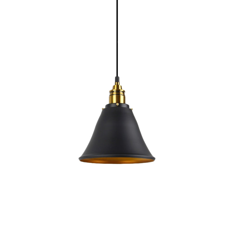 Posteo de hierro forjado de 1 luces Industrial Black/White/Gold Bell Sala de estar Lámpara colgante