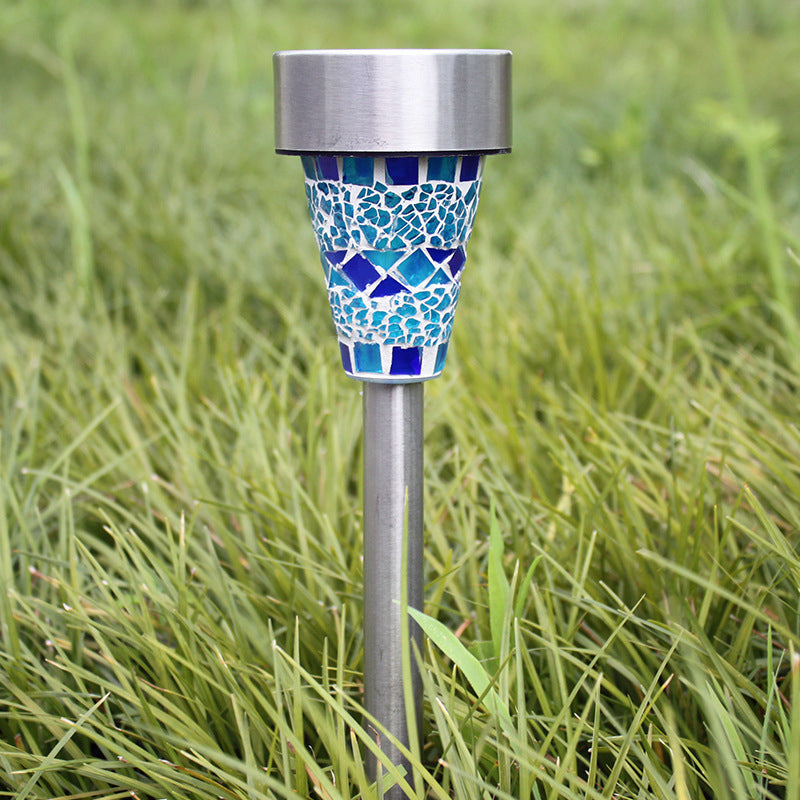 Conical Shaped Courtyard LED Stake Light Mosaic Glass Modern Solar Ground Lighting