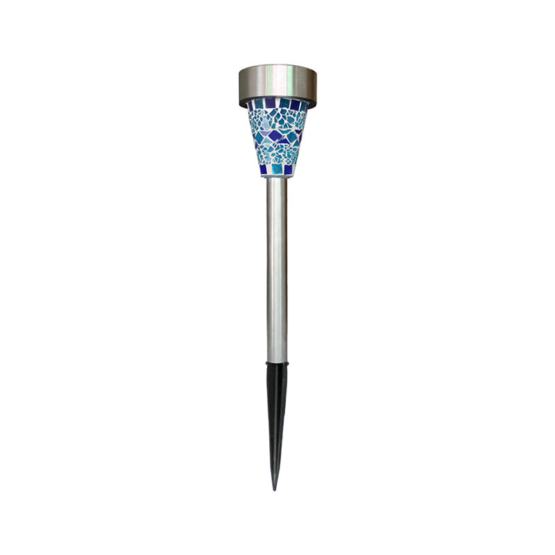 Conical Shaped Courtyard LED Stake Light Mosaic Glass Modern Solar Ground Lighting