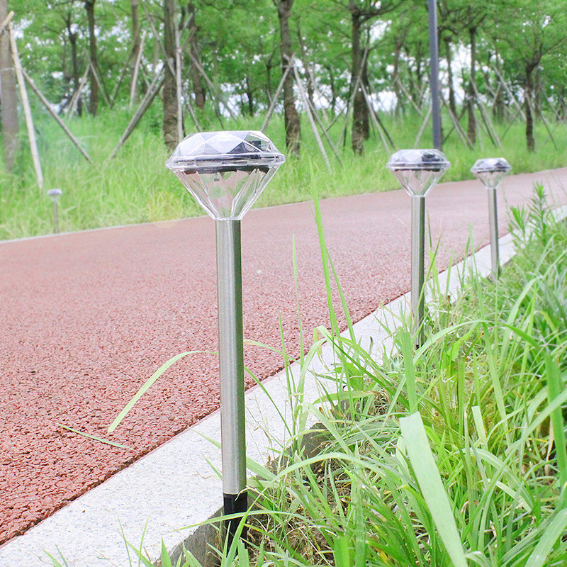 Diamond Shaped LED Lawn Lighting Artistic Plastic Pathway Solar Stake Light in Clear