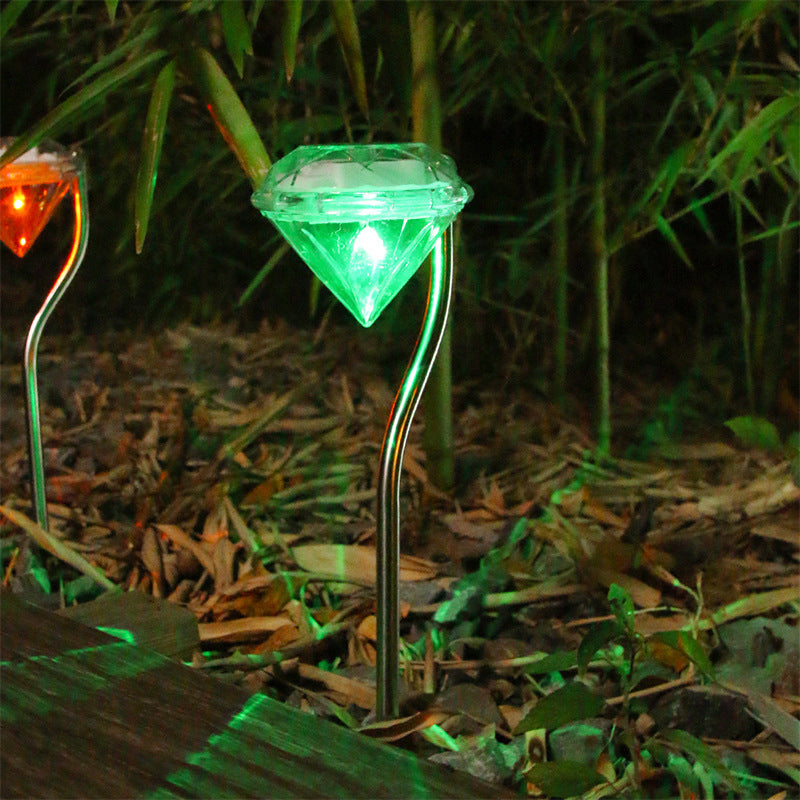 Acrylic Diamond Shaped LED Lawn Lighting Artistic Clear Solar Stake Light for Courtyard