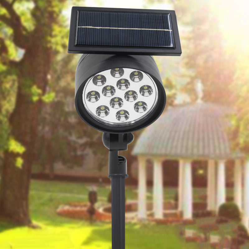 Cylinder Shape Metal Solar Lawn Lighting Vintage Black LED Ground Spotlight for Courtyard