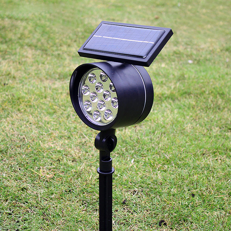 Cylinder Shape Metal Solar Lawn Lighting Vintage Black LED Ground Spotlight for Courtyard