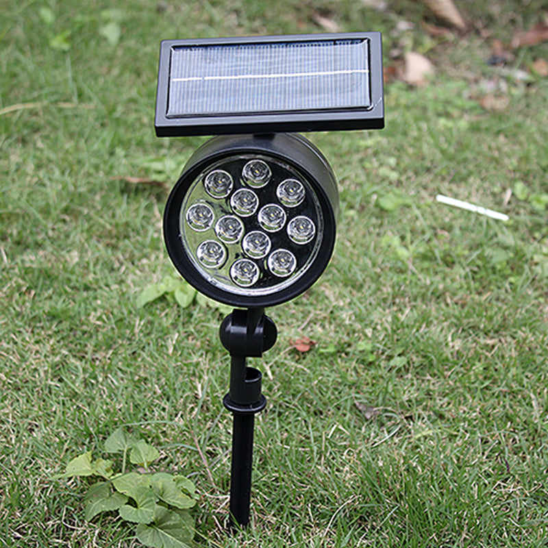 Cylinder Shape Metal Solar Lawn Lighting Vintage Black LED Ground Spotlight for Courtyard