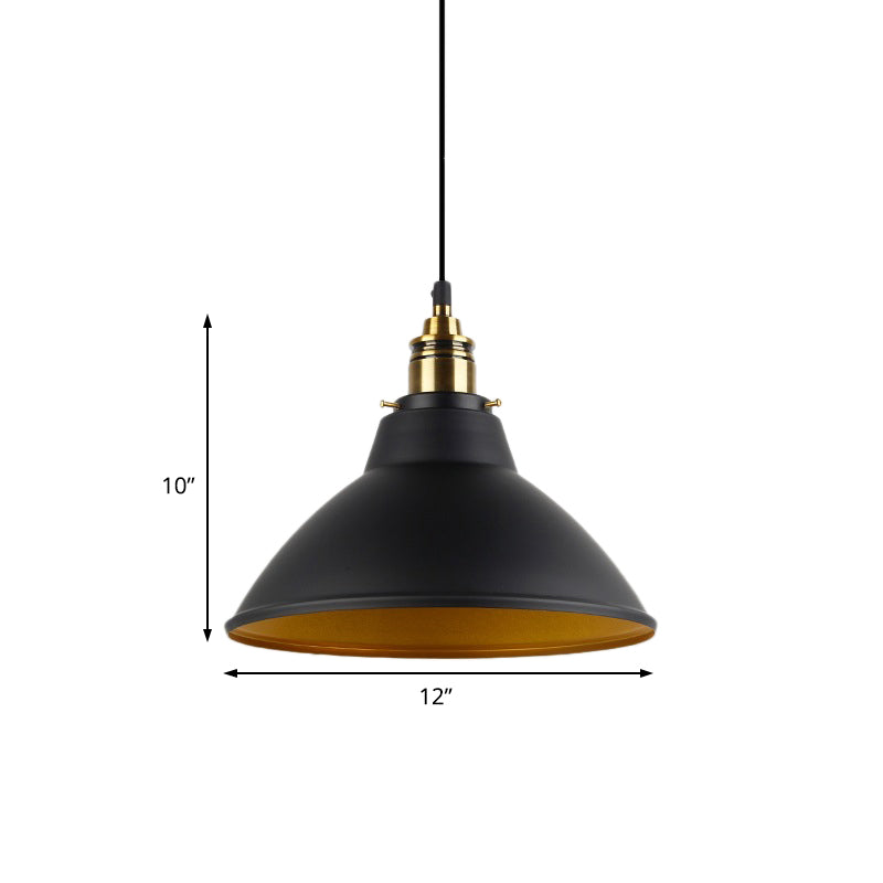 Dome Metal Pendant Light Industrial Single Bulb Living Room Hanging Light Fixture in Black/White/Gold