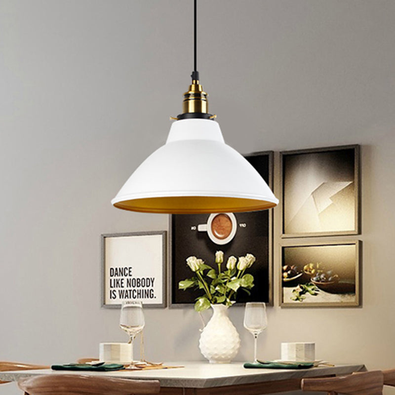 Dome Metal Pendant Light Industrial Single Bulb Living Room Hanging Light Fixture in Black/White/Gold