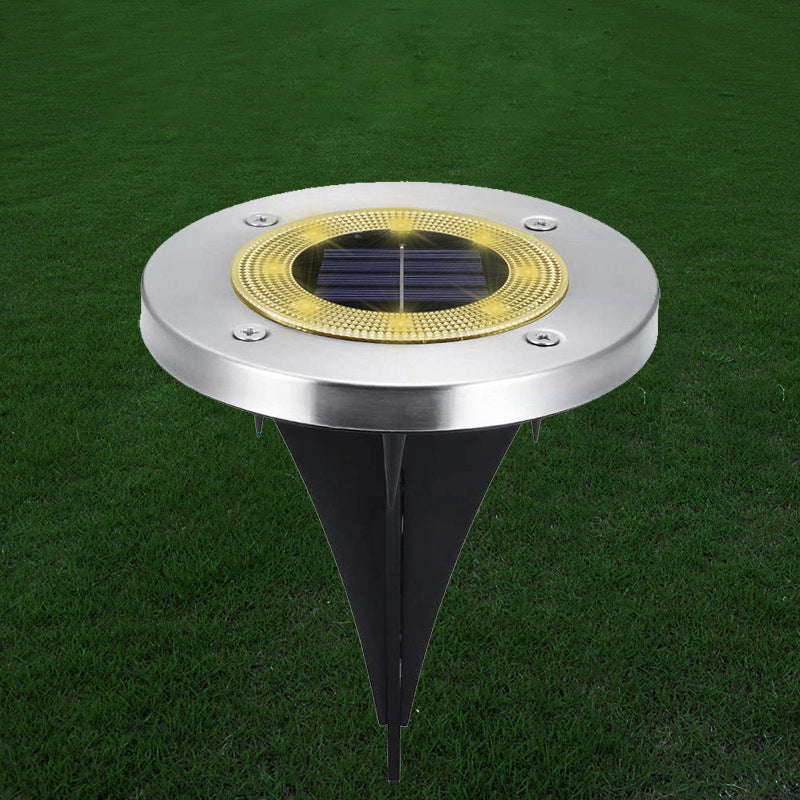 Round Backyard Solar Ground Lighting Metal Minimalist LED Underground Light in Black