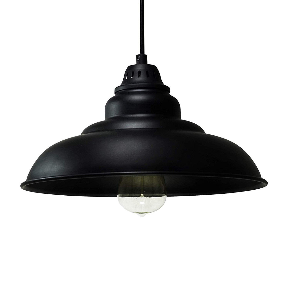 Barn Shade Metal Pendant Light Fixture Industrial Single Bulb Living Room Hanging Lamp in Black