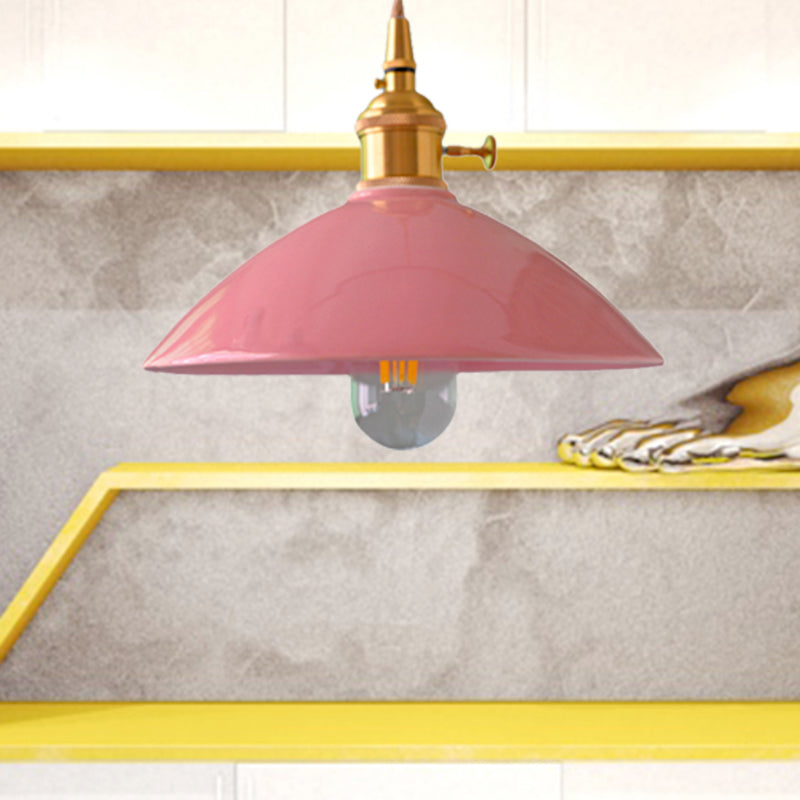 Dome Shade Fer Pendant Lightture Vintage Single Light Restaurant Plafond plafond Light en blanc / rose / bleu