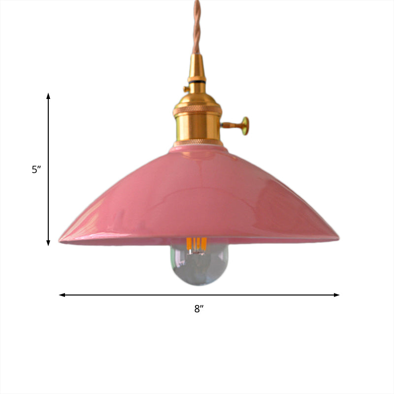 Dome Shade Iron Pendant Light Fixture Vintage Single Light Restaurant Hanging Ceiling Light in White/Pink/Blue