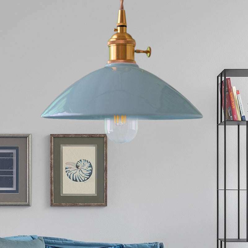 Dome Shade Fer Pendant Lightture Vintage Single Light Restaurant Plafond plafond Light en blanc / rose / bleu