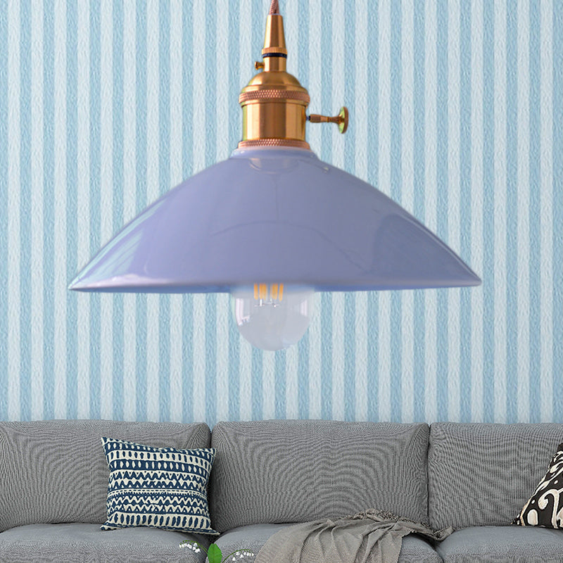 Dome Shade Iron Pendant Light Fixture Vintage Single Light Restaurant Hanging Ceiling Light in White/Pink/Blue