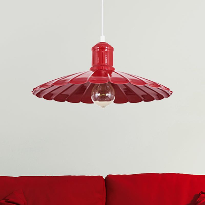 Geschulpte schaduw metalen hangende lichtbeveiliging retro 1 hoofd slaapkamer hanger lamp in rood/geel/groen