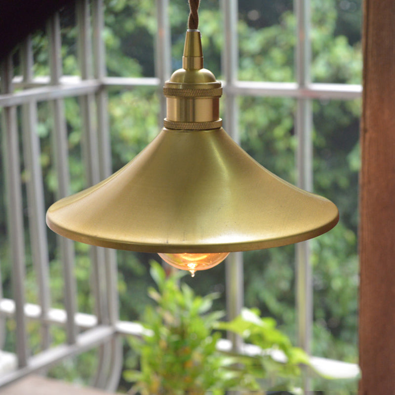 8"/10" Wide Cone Shade Metal Hanging Light Fixture Industrial 1 Light Living Room Pendant Lamp in Brass