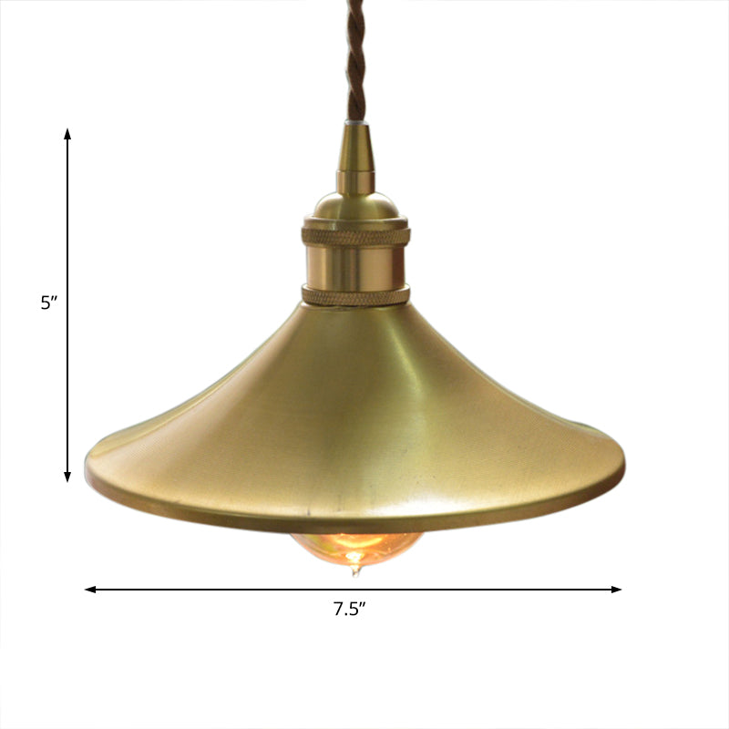 8"/10" Wide Cone Shade Metal Hanging Light Fixture Industrial 1 Light Living Room Pendant Lamp in Brass