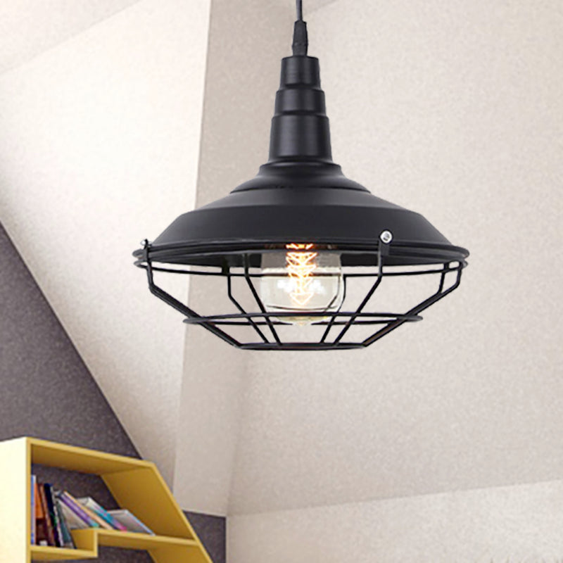 Barn salon suspendu nautique fer 1-Light Black Pendant Lightture avec cage métallique