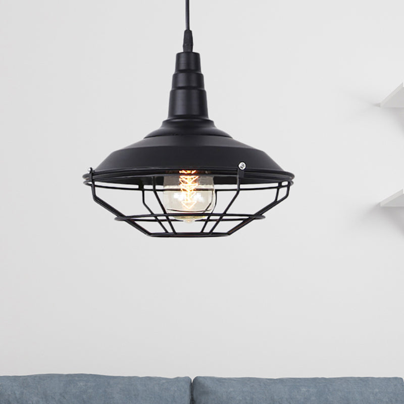 Barn woonkamer hangende lamp nautisch ijzer 1-licht zwarte hanglamp met draadkooi met draadkooi