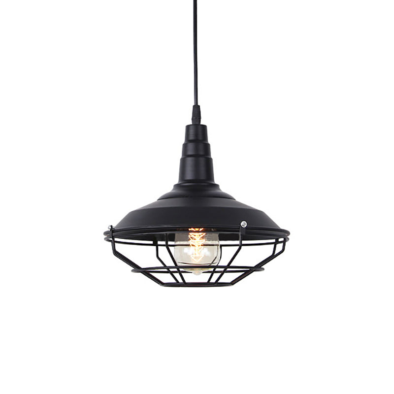 Barn Living Room Hanging Lamp Nautical Iron 1-Light Black Pendant Light Fixture with Wire Cage