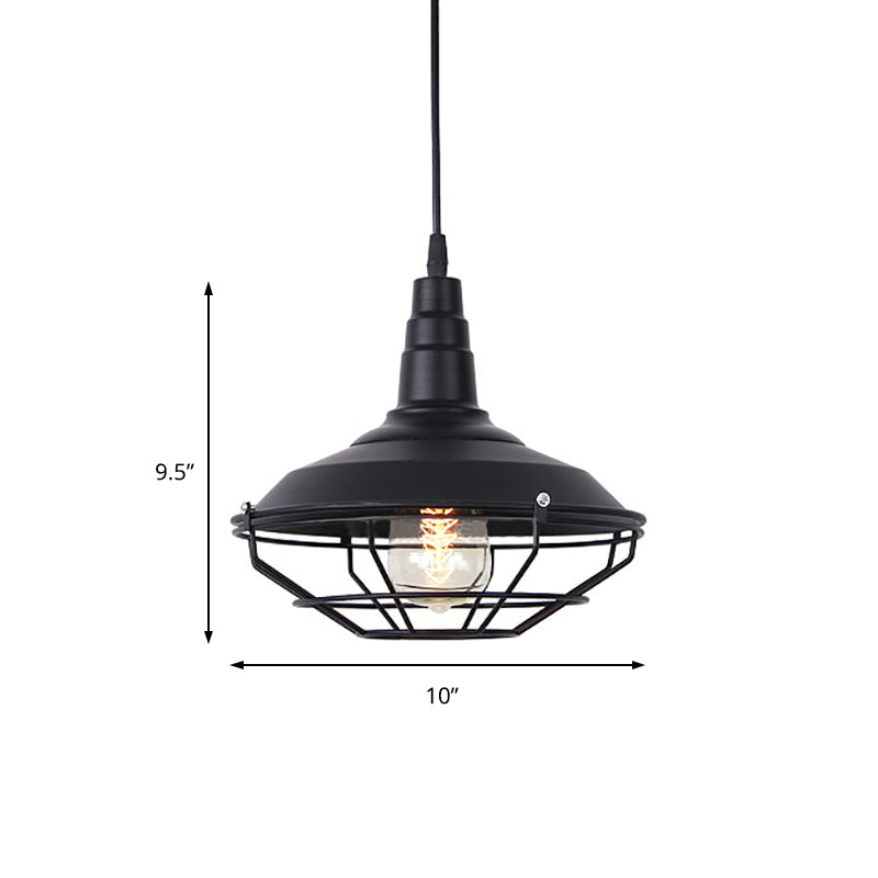 Barn Living Room Hanging Lamp Nautical Iron 1-Light Black Pendant Light Fixture with Wire Cage