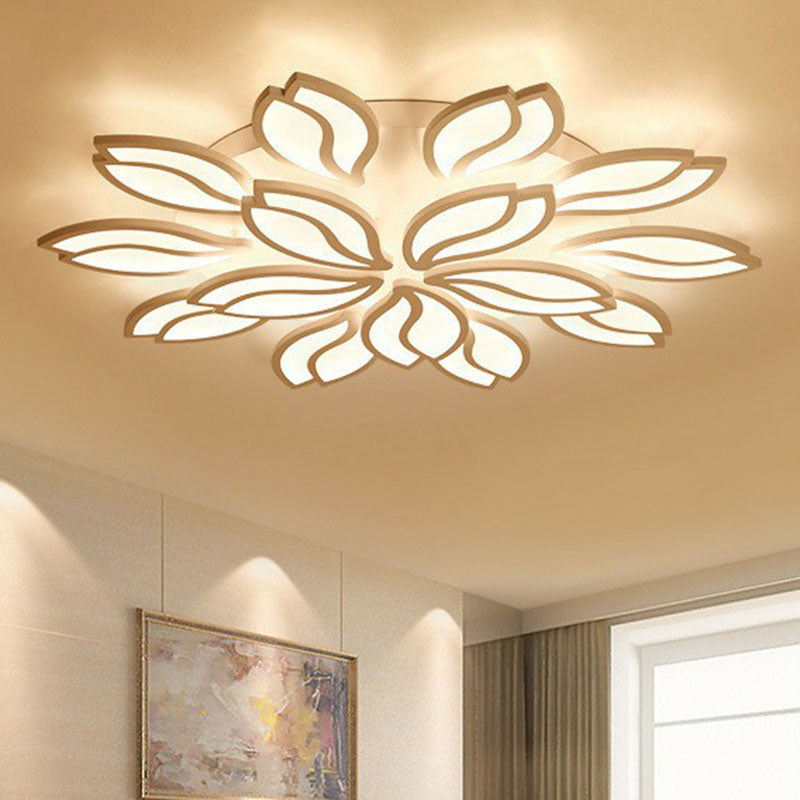 Acrylic Leaf Semi Flush Light Artistic White LED Flush Ceiling Light Fixture for Living Room