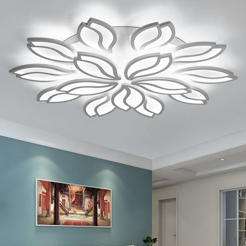 Acrylic Leaf Semi Flush Light Artistic White LED Flush Ceiling Light Fixture for Living Room